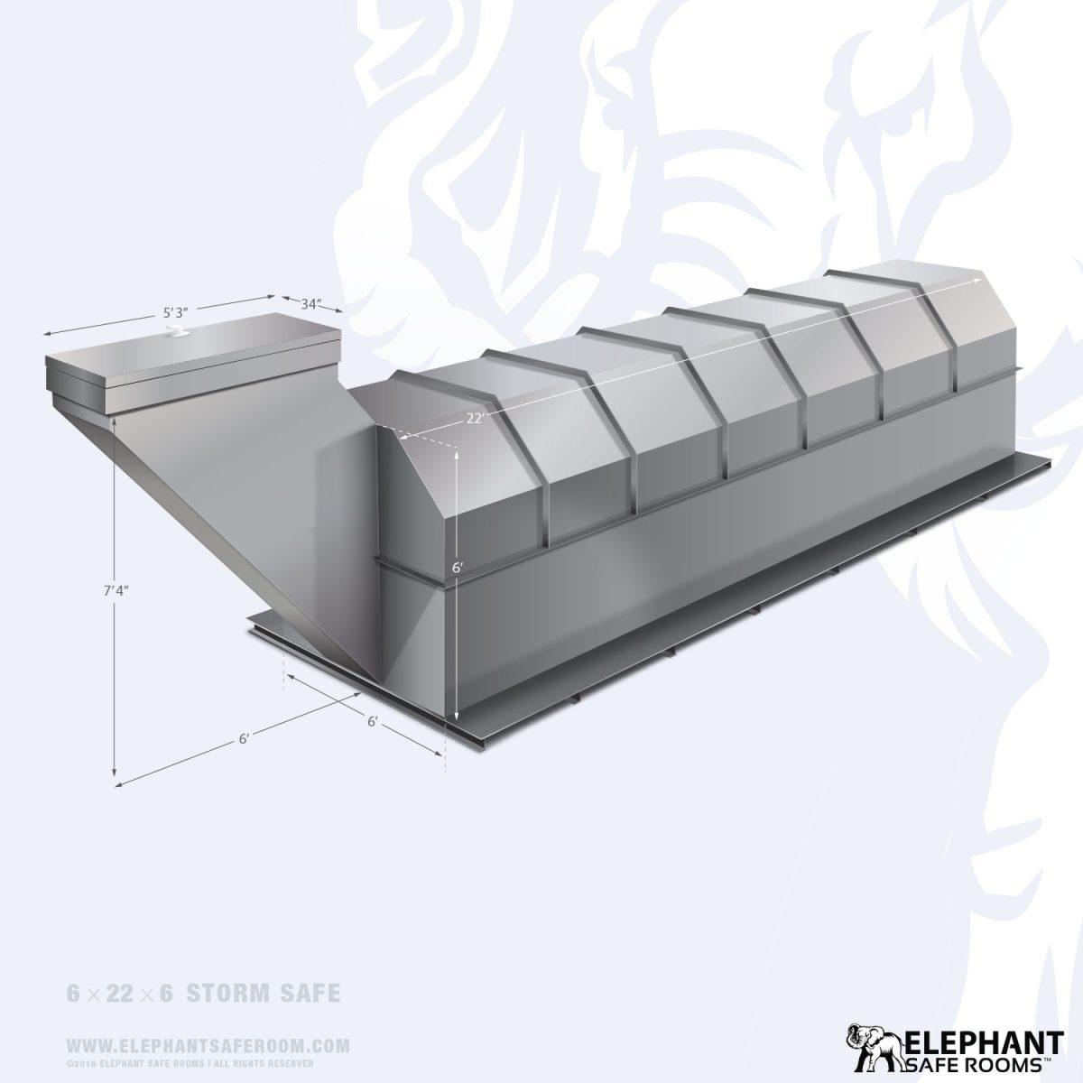 Elephant underground bunker with dimensions 6 x 22