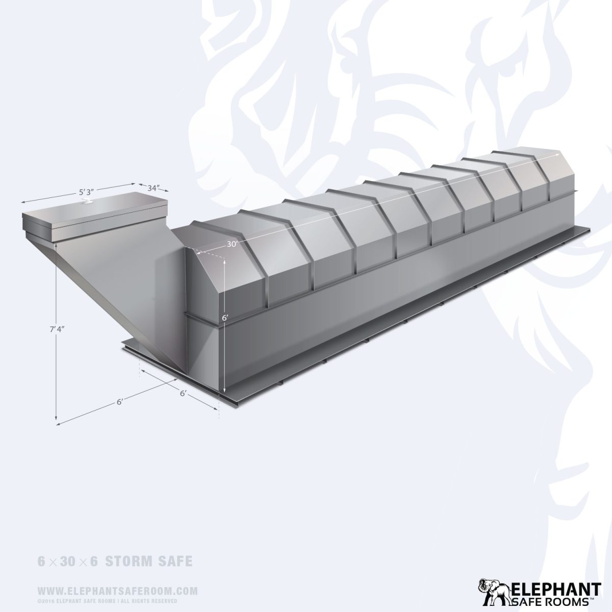 Elephant underground bunker with dimensions 6 x 30