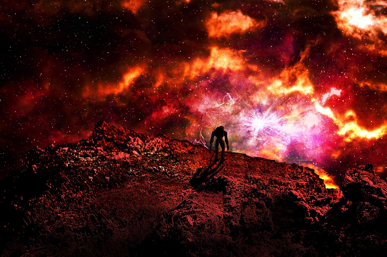 An Alien Looks Out To A Red Sky